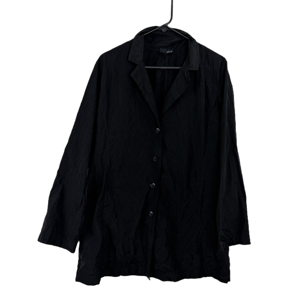 Sun Kim Jacket Womens Large Black Crinkle Button Up Lightweight Career Pockets